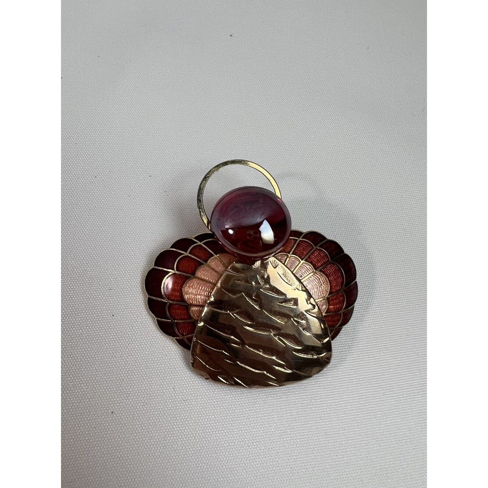 Vintage Theresa Jones Angel Brooch Gold metal Red glass